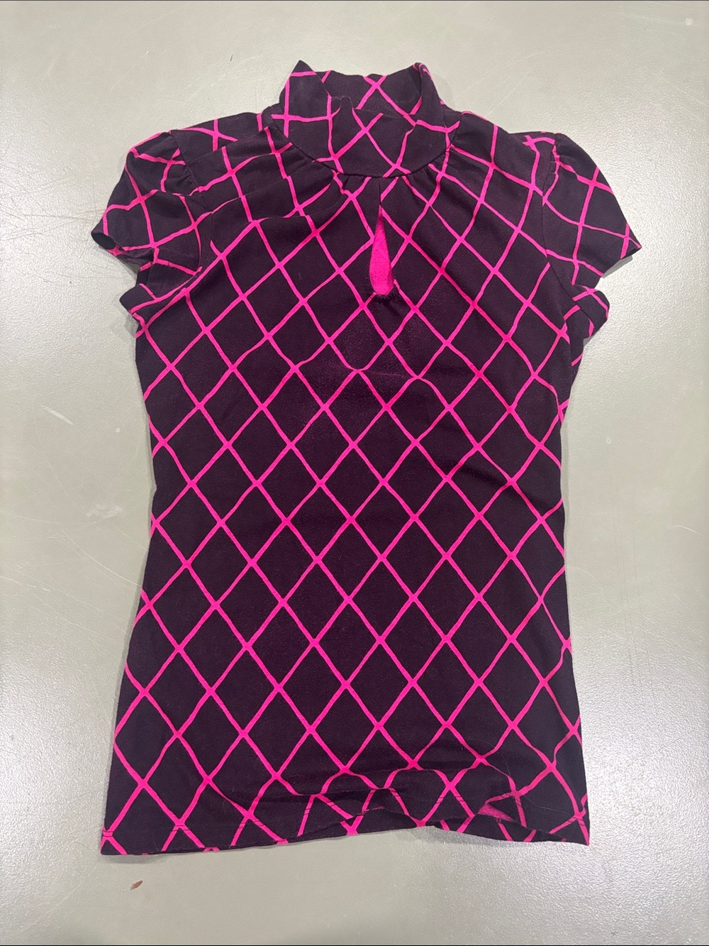 Express Black & Hot Pink Grid Mock Neck Short Sleeve Top